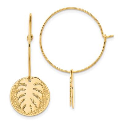 Chisel Polished Textured Yellow Ip-Plated Leaf Dangle Hoop Earrings Stainless Steel SRE1626 by Chis…