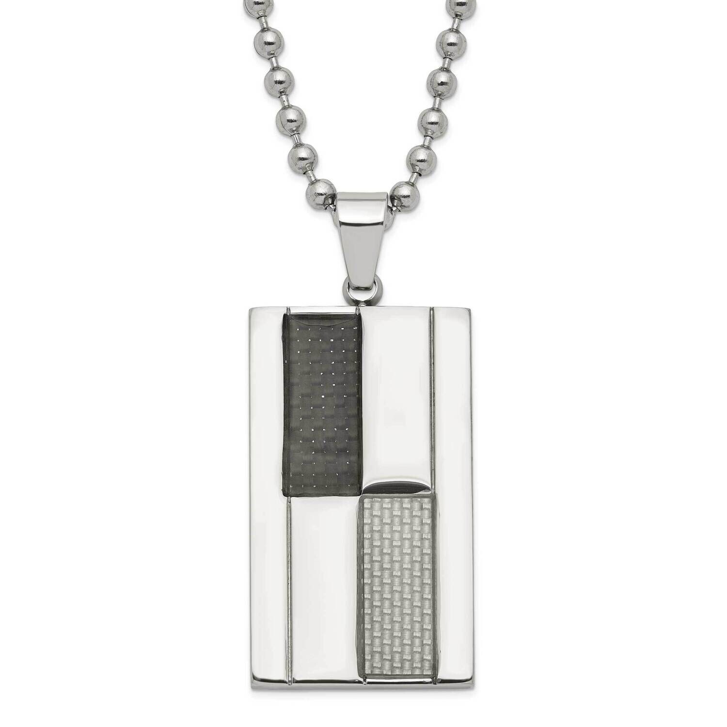 Polished Black &amp; Grey Carbon Fiber Inlay Dogtag Necklace Stainless Steel SRN1088-24 by Chisel, MPN:…