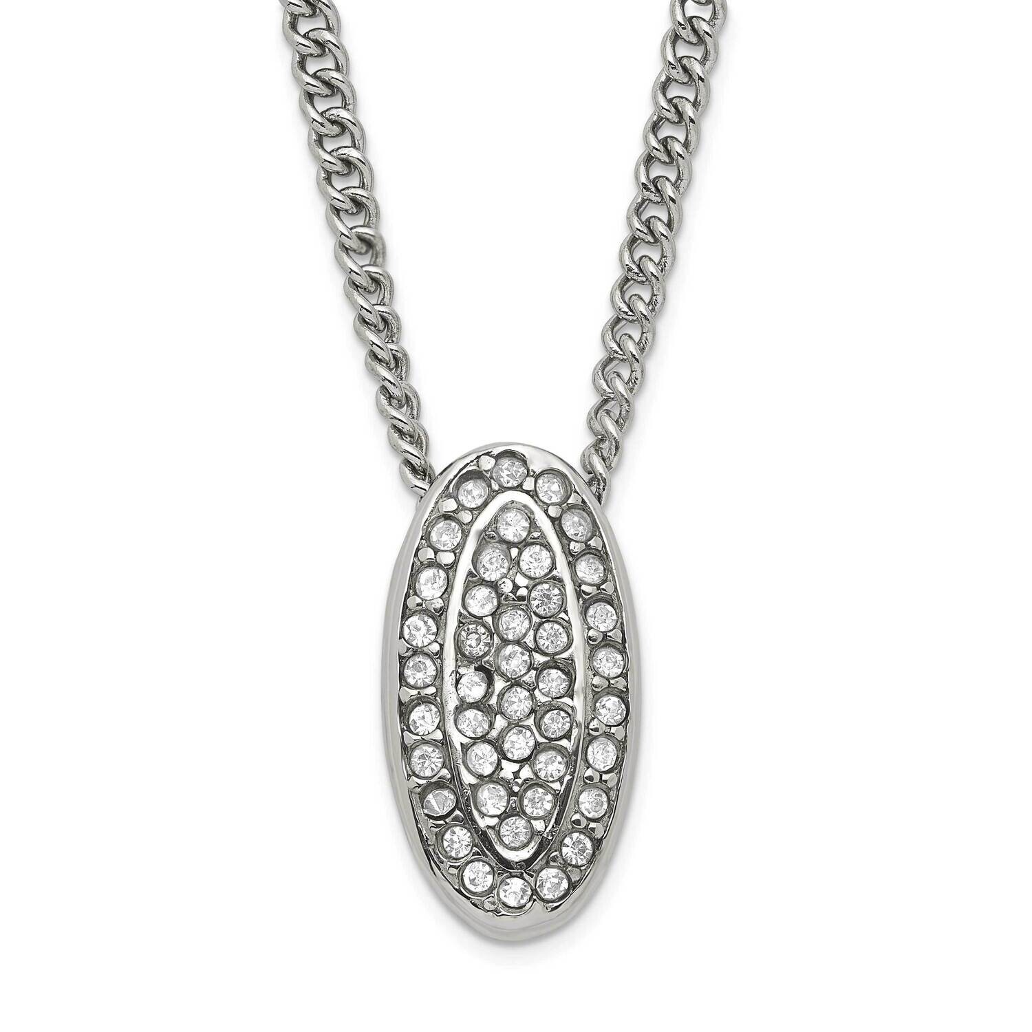 Polished Crystal Oval Necklace Stainless Steel SRN1493-20