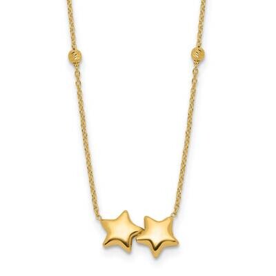 Beaded Double Star 16 Inch 2 Inch Extender Necklace 14k Gold Diamond-Cut  SF3053-16, MPN: SF3053-16,