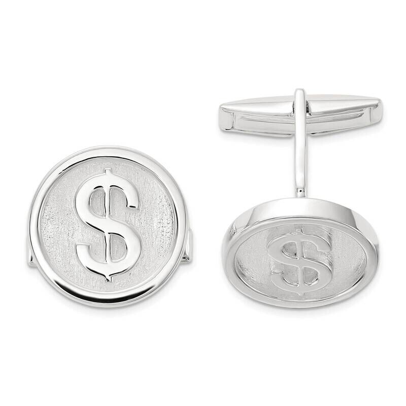Round Dollar Sign Cuff Links Sterling Silver Polished QQ643