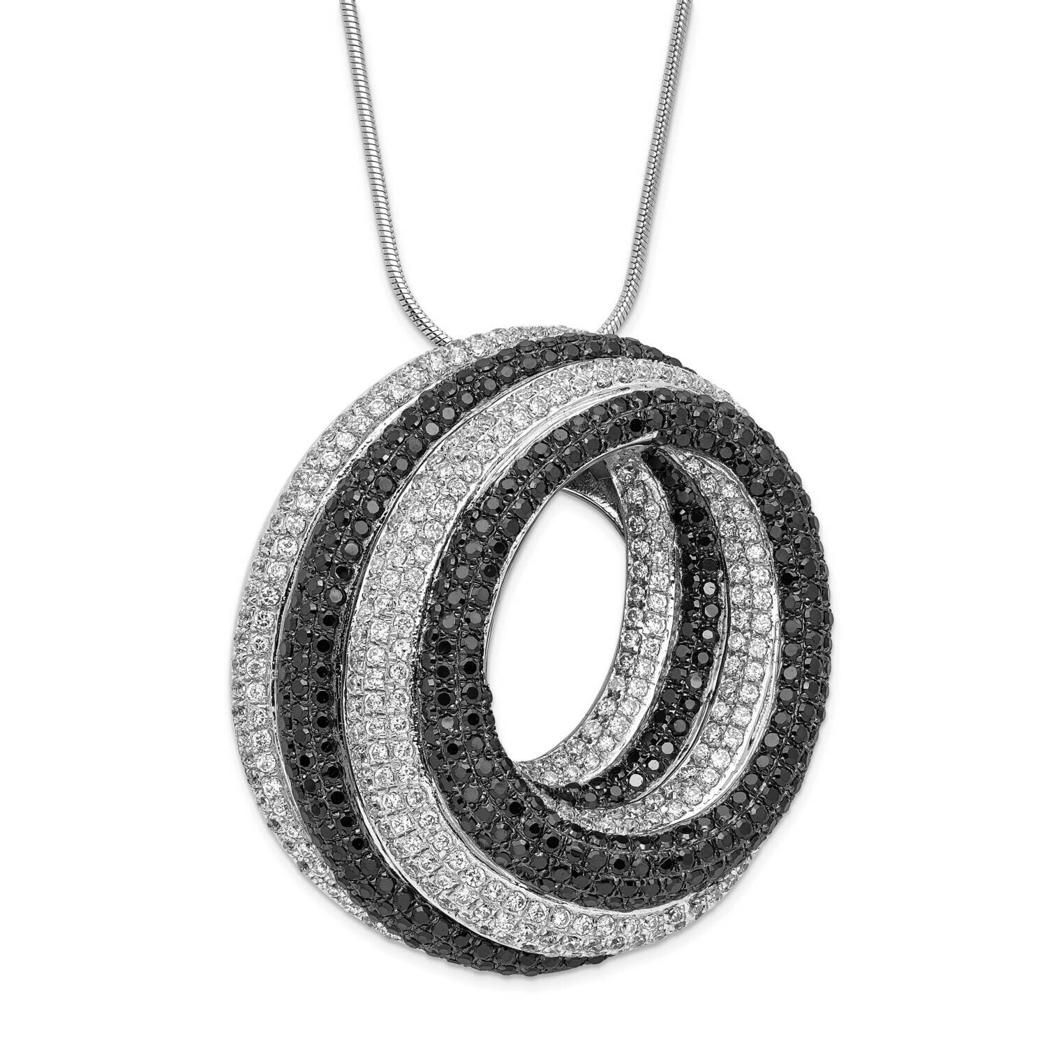 Black &amp; Clear CZ Brilliant Embers Circles Necklace Sterling Silver QMP477-18