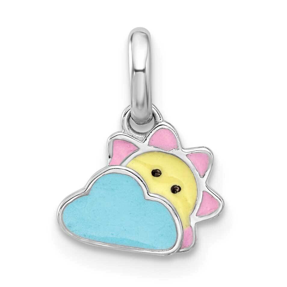 Enameled Sun &amp; Cloud Children&#39;s Pendant Sterling Silver Rhodium-Plated QP5848, MPN: QP5848,