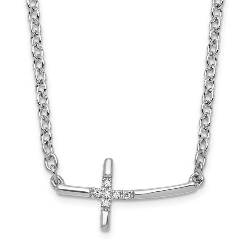 White Ice 18 Inch Diamond Sideways Cross Necklace Sterling Silver Rhodium-Plated QW518-18