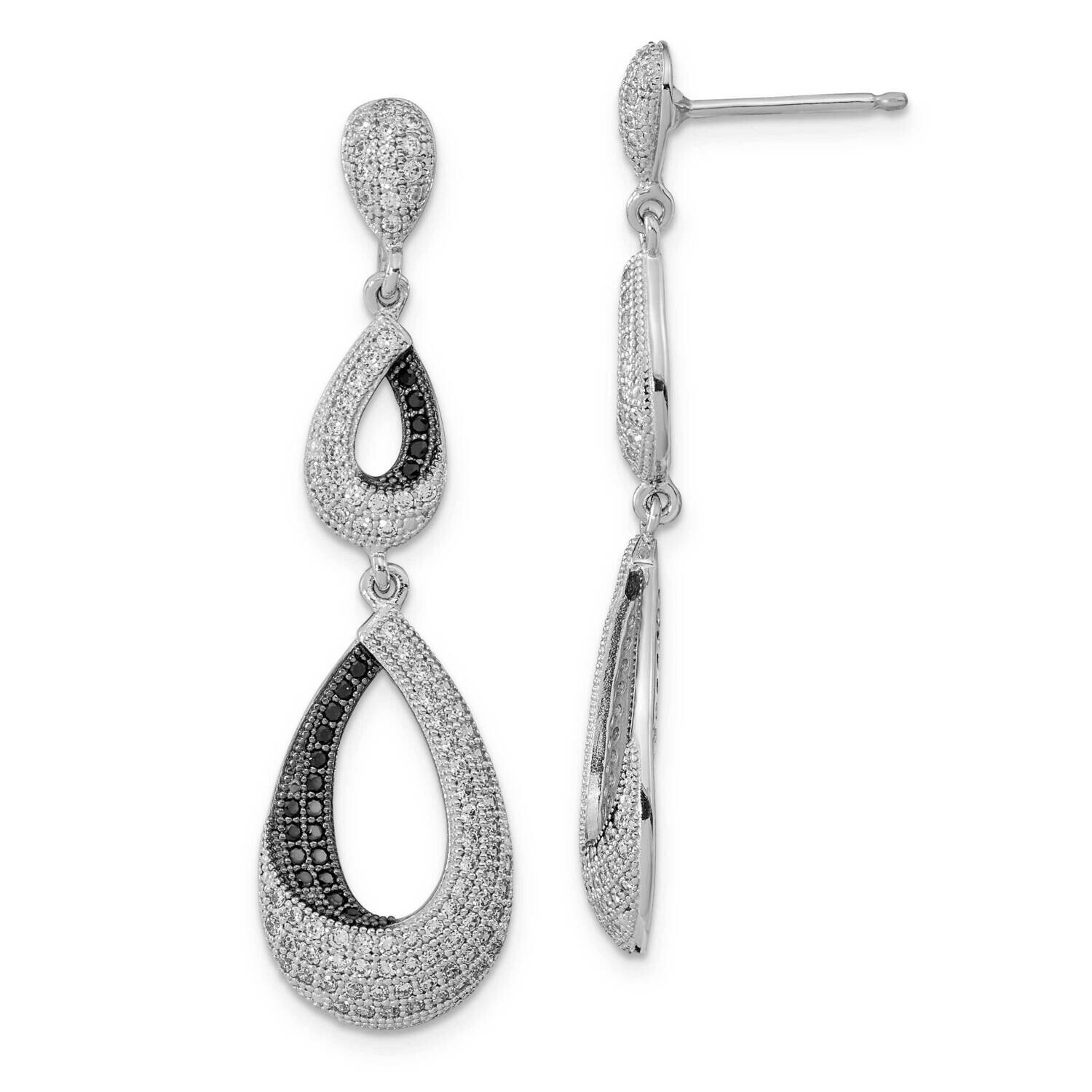 Black & Clear CZ Dangle Post Earrings Sterling Silver Rhodium-Plated QMP1514