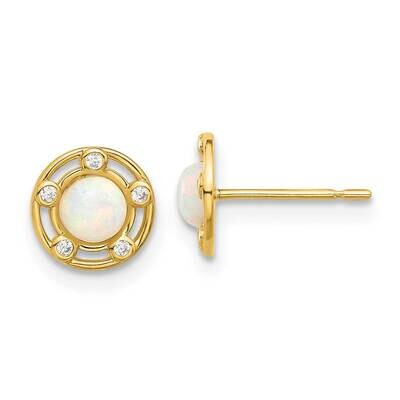 Madi K Polished Created Opal CZ Post Earrings 14k Gold SE3072, MPN: SE3072,