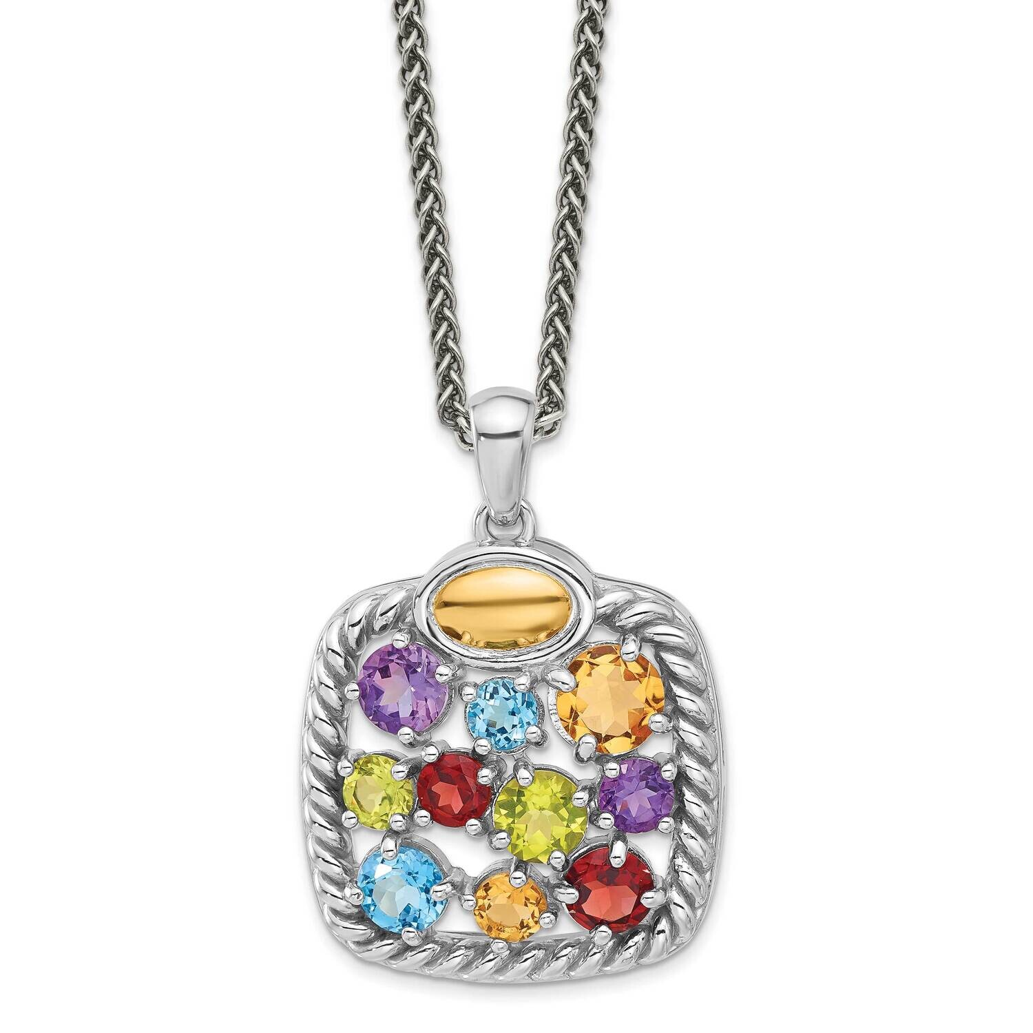 Shey Couture 14K Accent .9 Citrine .77 Amethyst .84 Swiss Blue Topaz .83 Peridot 18 Inch Necklace S…