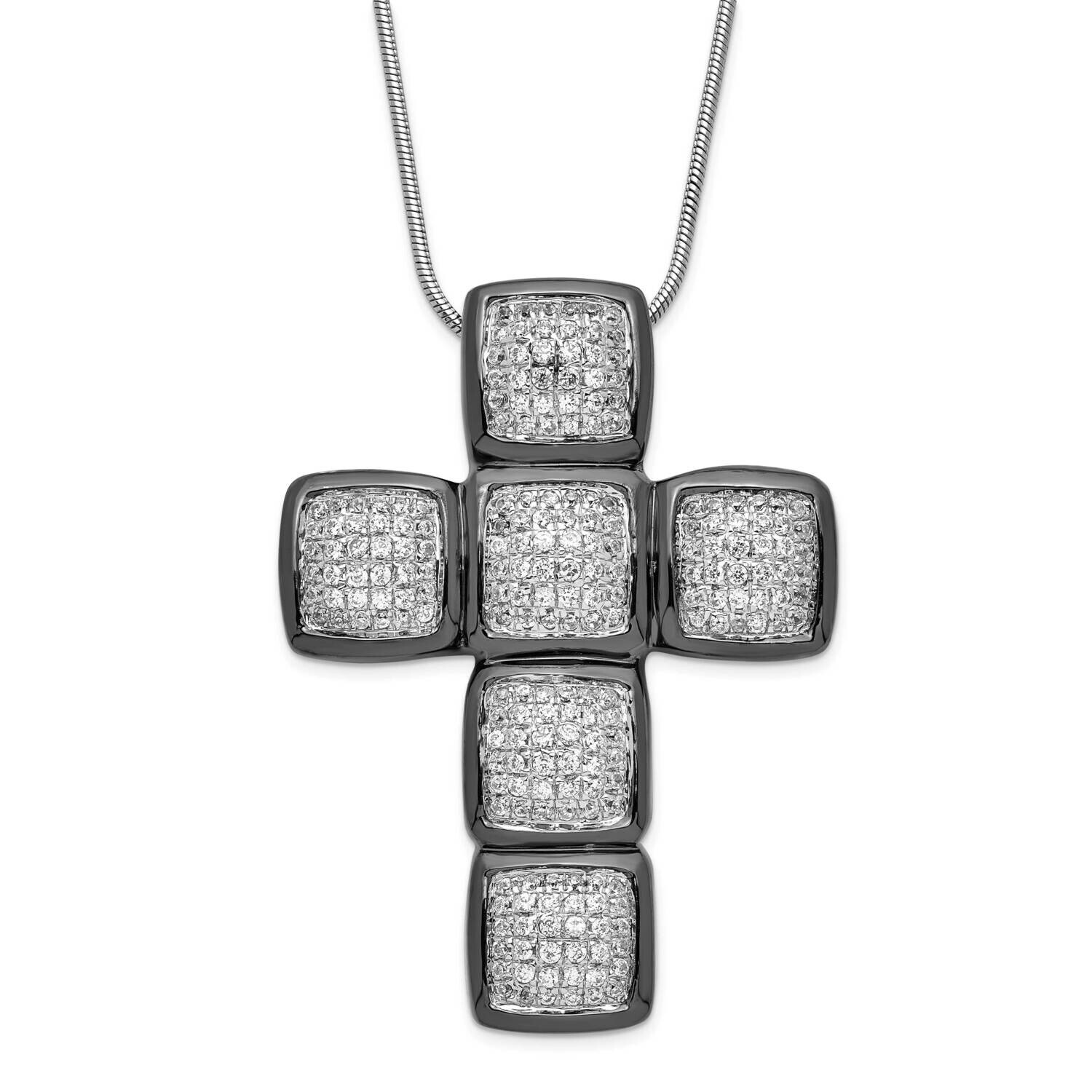 Black Rhodium &amp; CZ Brilliant Embers Cross Necklace Sterling Silver QMP480-18