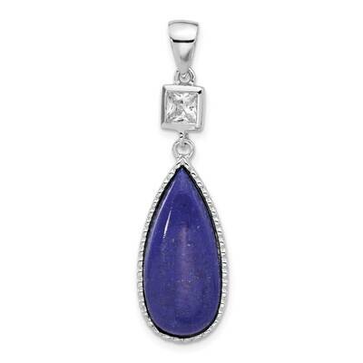 Lapis Lazuli CZ Pendant Sterling Silver Rhodium-Plated QP5754, MPN: QP5754,