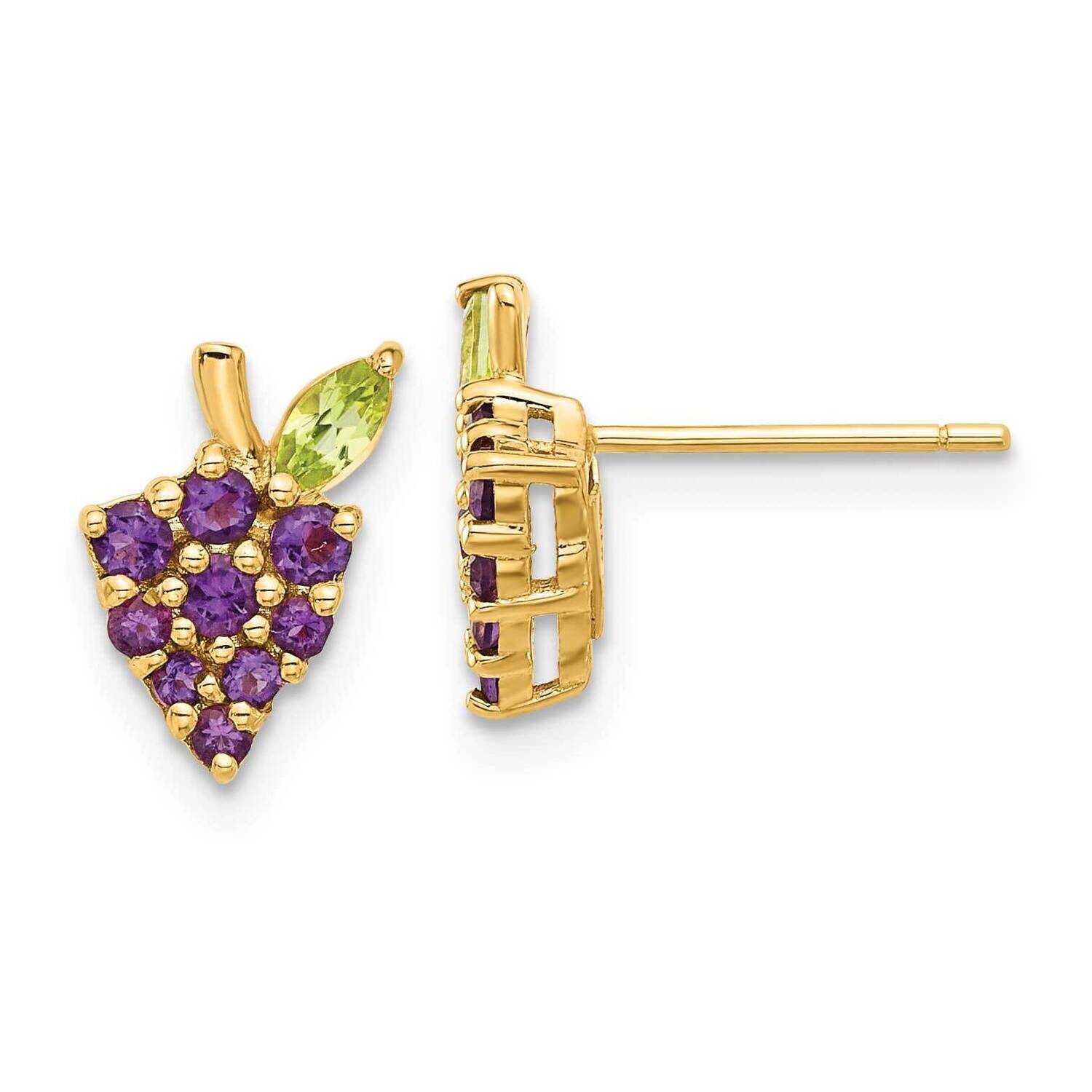 Amethyst Peridot Grapes Post Earrings 14k Gold SF3069E, MPN: SF3069E,