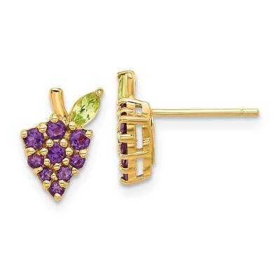 Amethyst Peridot Grapes Post Earrings 14k Gold SF3069E, MPN: SF3069E,