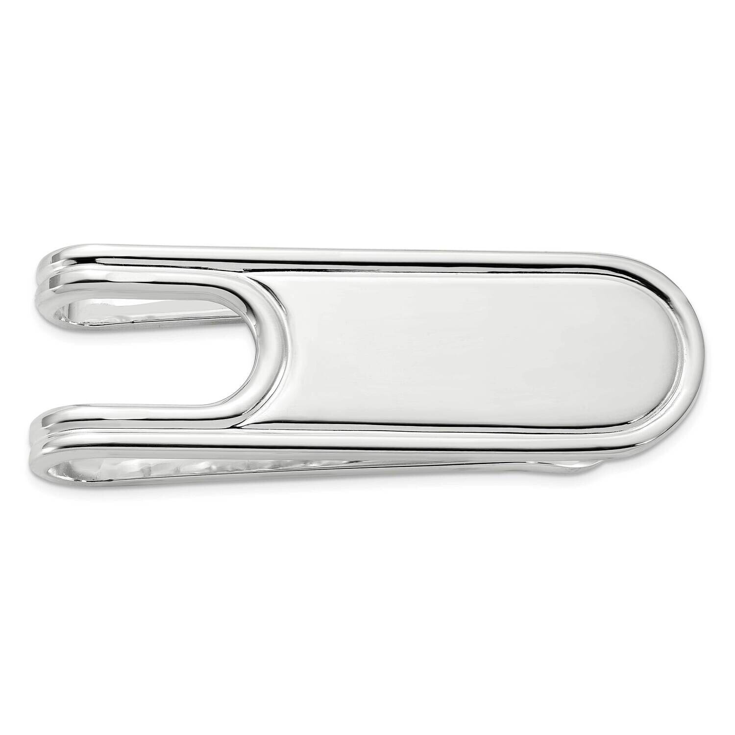 Rhod-Plated Polished Grooved Edge Open Back Money Clip Sterling Silver QQ664