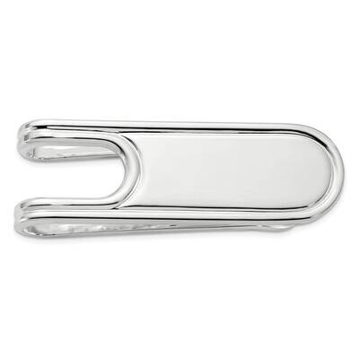 Rhod-Plated Polished Grooved Edge Open Back Money Clip Sterling Silver QQ664 by Men&#39;s Jewelry and A…