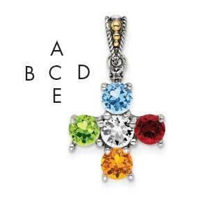 5-Stone Diamond Mothers Pendant Semi-Mount Sterling Silver Antiqued 14k QMPD24/5, MPN: QMPD24/5,