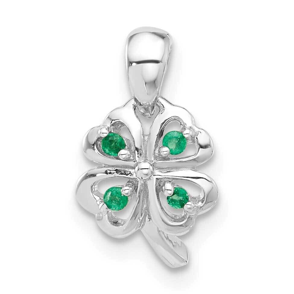 Rh-Plated Emerald Four Leaf Clover Pendant Sterling Silver QP5834, MPN: QP5834,