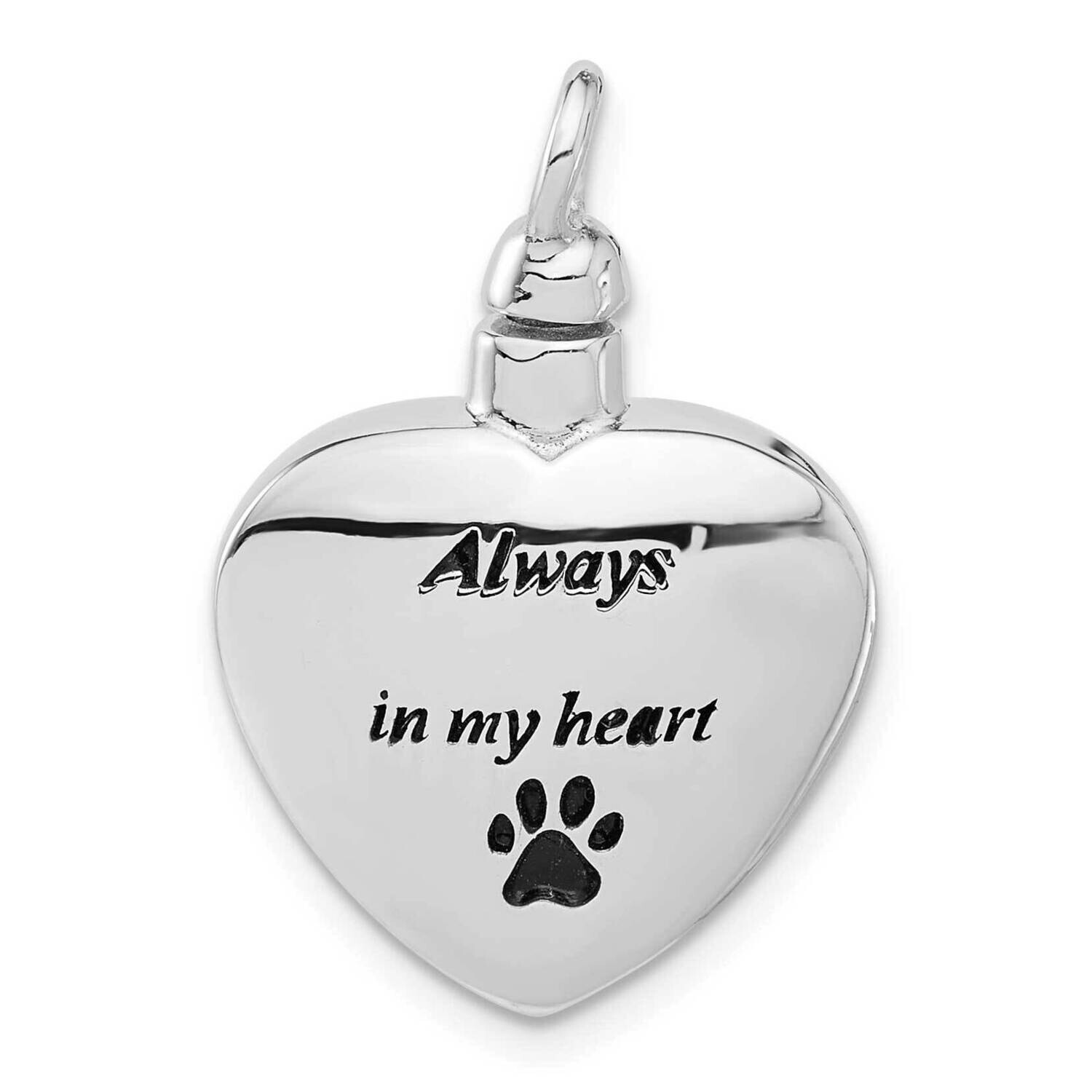 Rh-Plated Enamel Heart Paw Print Ash Holder Pendant Sterling Silver QP5725, MPN: QP5725,