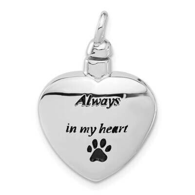 Rh-Plated Enamel Heart Paw Print Ash Holder Pendant Sterling Silver QP5725, MPN: QP5725,