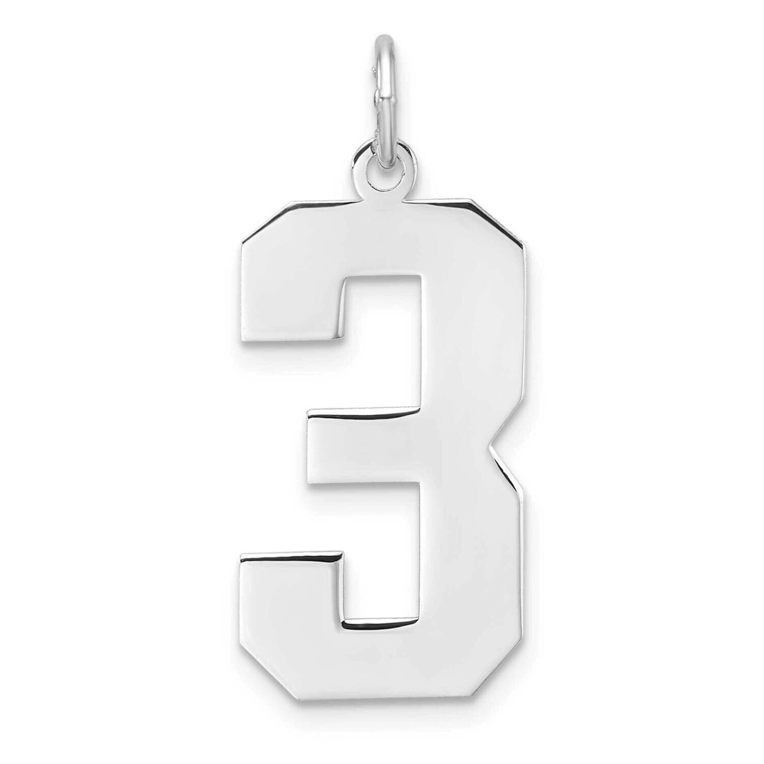 Polished Number 3 Charm Sterling Silver Rhodium-Plated QPXL03