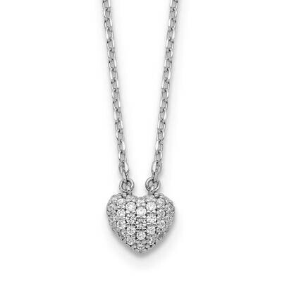 Sterling Shimmer CZ 66 Stone 16 Inch 2 Inch Extender Pave Heart Necklace Sterling Silver Rhodium-Pl…