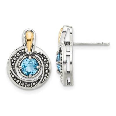 Shey Couture Accent Light Swiss Blue Topaz Post Earrings Sterling Silver Antiqued 14k QTC1803, MPN:…