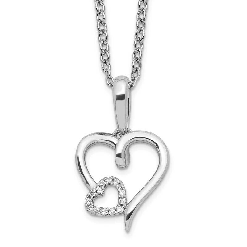 White Ice 18 Inch Diamond Hearts Necklace 2 Inch Extender Sterling Silver Rhodium-Plated QW530-18