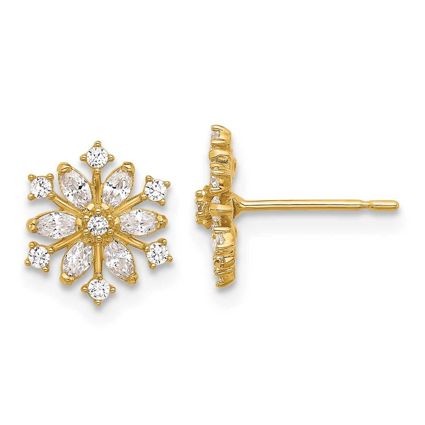 Madi K Polished CZ Snowflake Post Earrings 14k Gold SE3059, MPN: SE3059, 196904100134