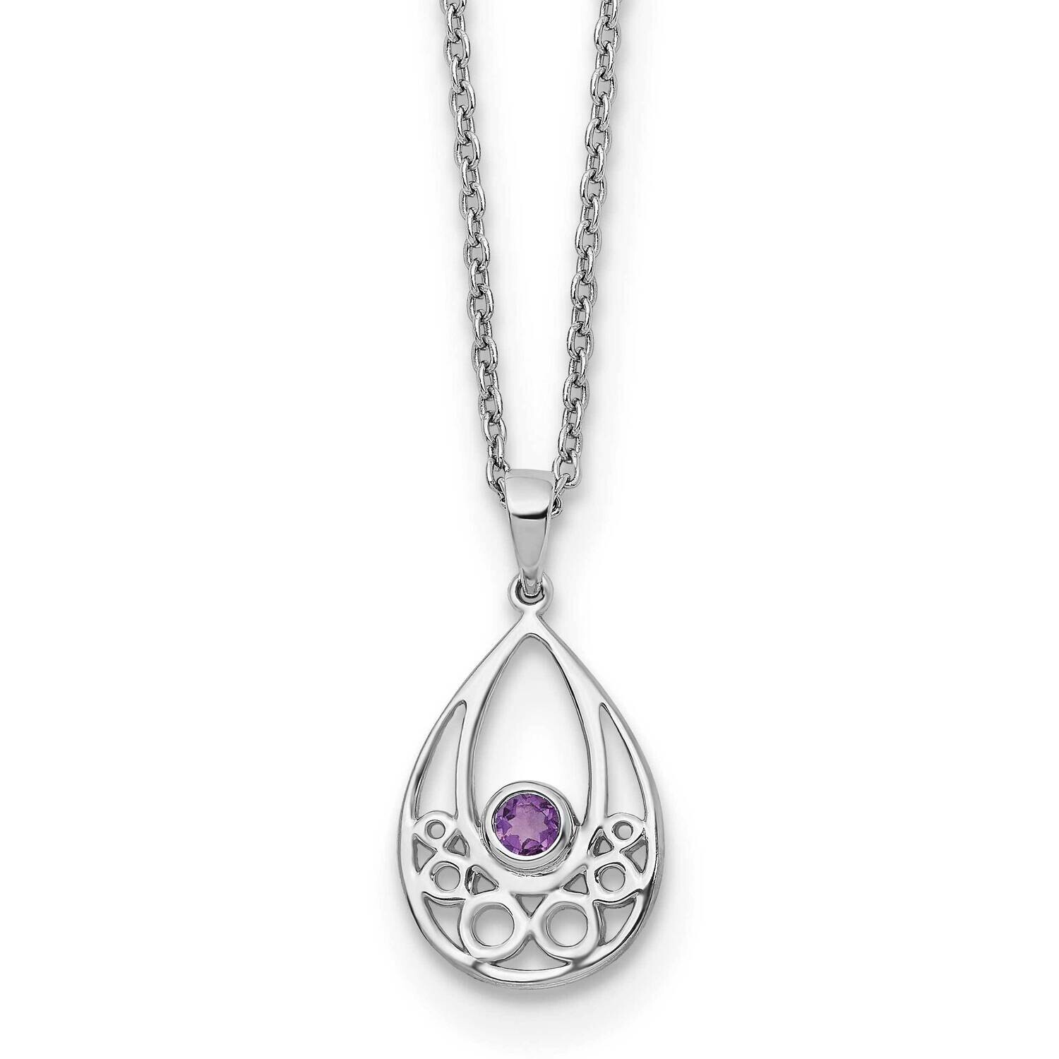 Rh Plated White Ice Amethyst 2 Inch Extension Necklace Sterling Silver QW339AM-18, MPN: QW339AM-18,