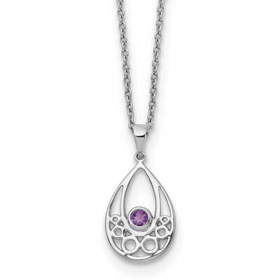 Rh Plated White Ice Amethyst 2 Inch Extension Necklace Sterling Silver QW339AM-18, MPN: QW339AM-18,