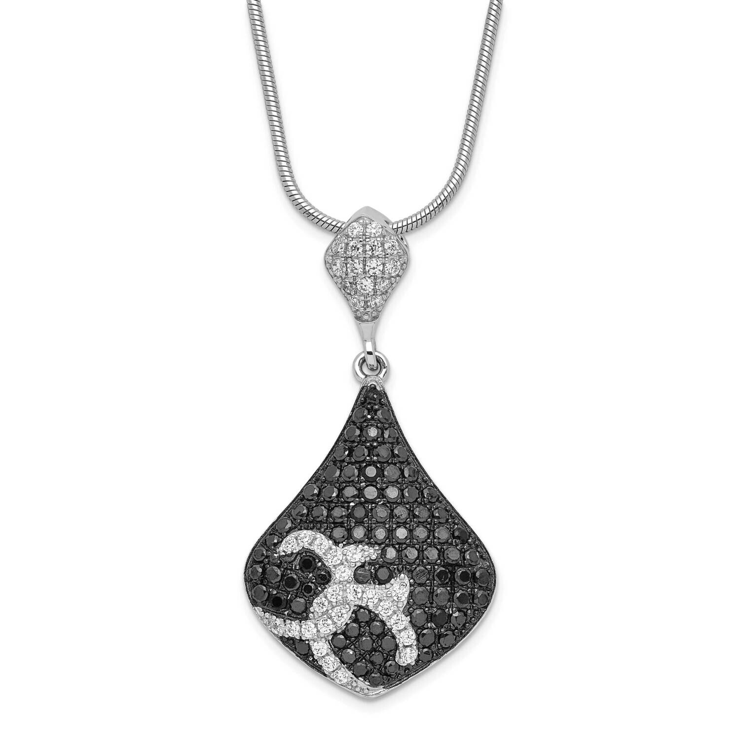 Black &amp; Clear CZ Teardrop Shape Brilliant Embers Necklace Sterling Silver QMP384-18