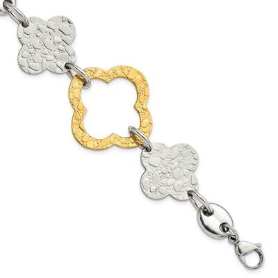 Yellow Ip-Plated Polished &amp; Textured Fancy Link Bracelet 8 Inch Stainless Steel SRB405-8 by Chisel,…