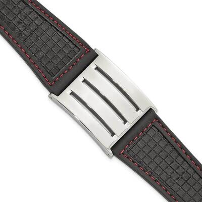 Black Leather Red Trim Polished Buckle Bracelet 9.25 Inch Stainless Steel SRB748-9.25 by Chisel, MP…
