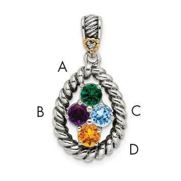 4-Stone Diamond Mothers Pendant Semi-Mount Sterling Silver Antiqued 14k QMPD25/4, MPN: QMPD25/4, 88…
