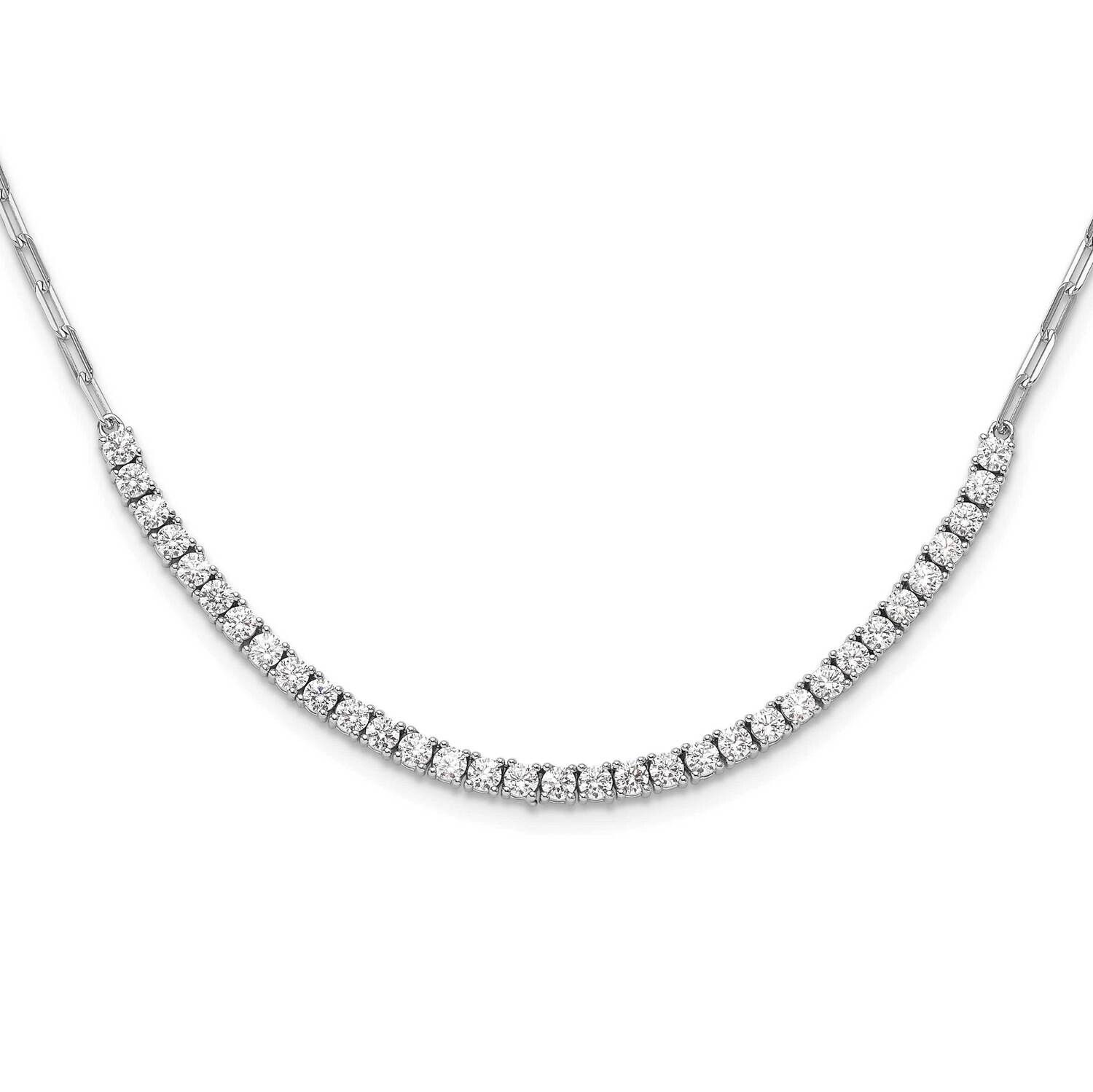 Sterling Shimmer CZ 33 Stone 16 Inch 2 Inch Extender Paperclip Link Necklace Sterling Silver Rhodiu…