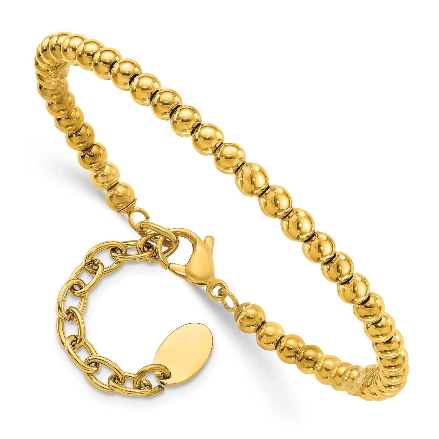 Chisel Polished Yellow Ip-Plated 4mm Beaded 6.5 Inch Bracelet 1.5 Inch Extension Stainless Steel SR…