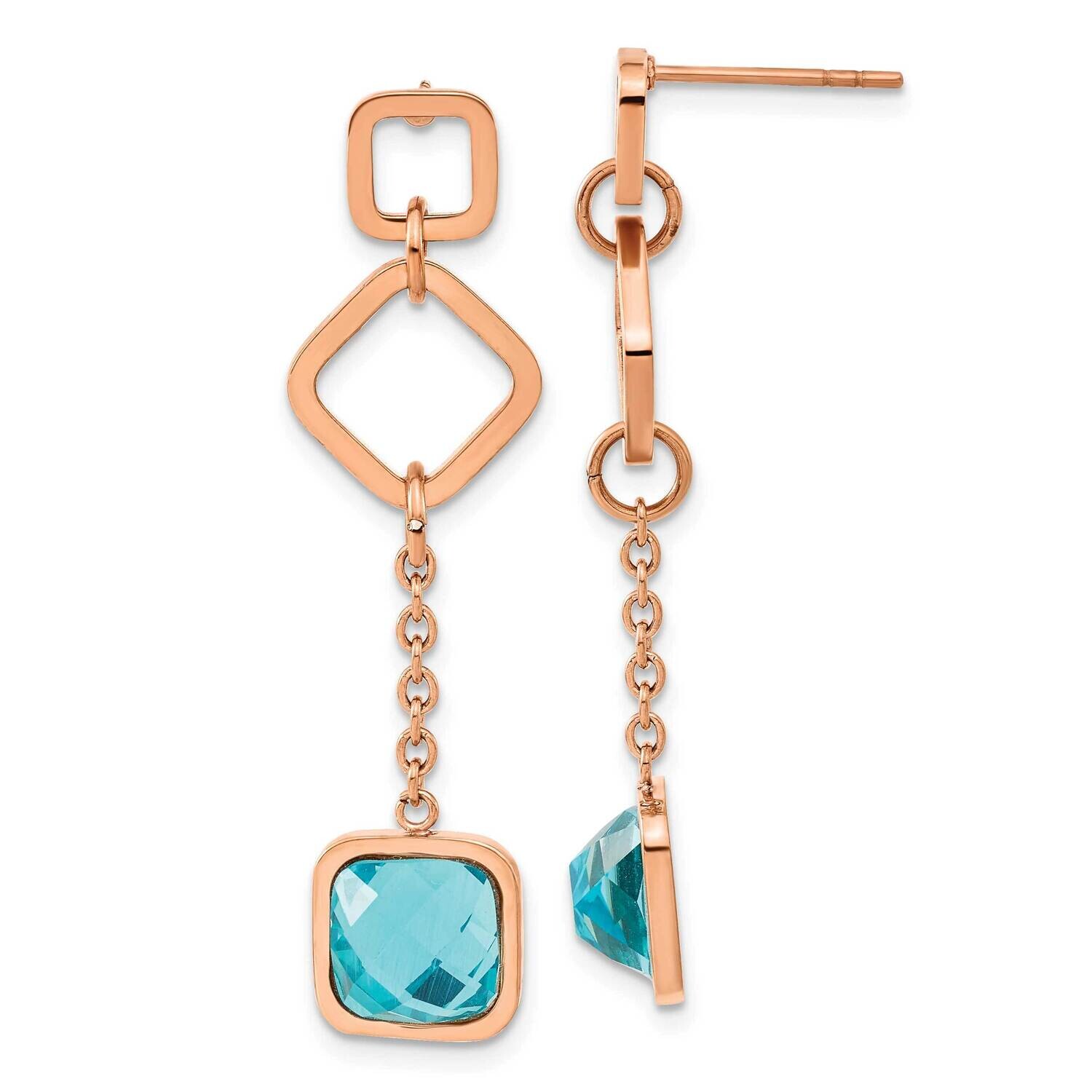 Chisel Polished Rose Ip-Plated Blue Crystal Post Dangle Earrings Stainless Steel SRE1599 by Chisel,…