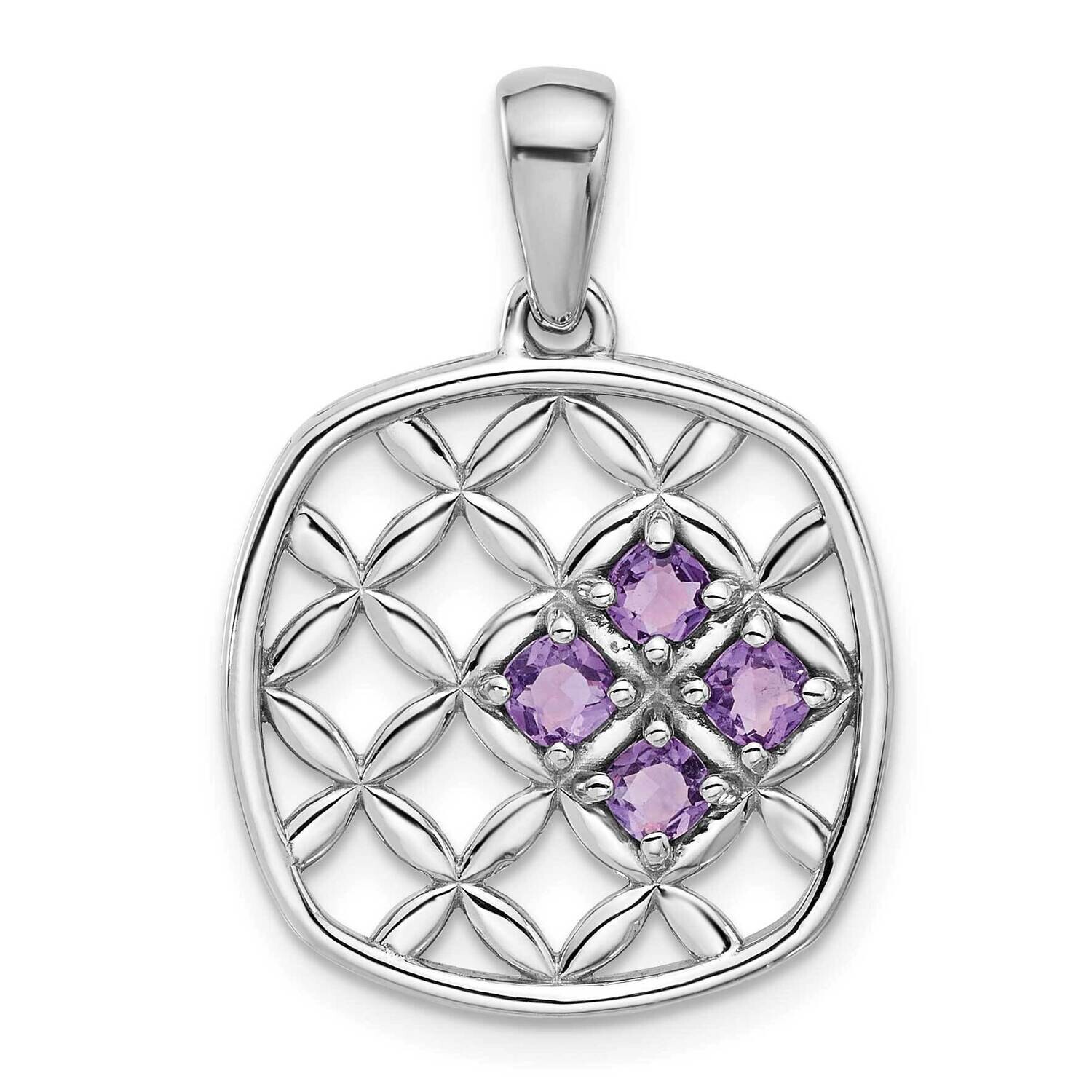 Amethyst Basket Weave Design Pendant Sterling Silver Rhodium-Plated QP5881AM, MPN: QP5881AM,