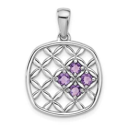 Amethyst Basket Weave Design Pendant Sterling Silver Rhodium-Plated QP5881AM, MPN: QP5881AM,