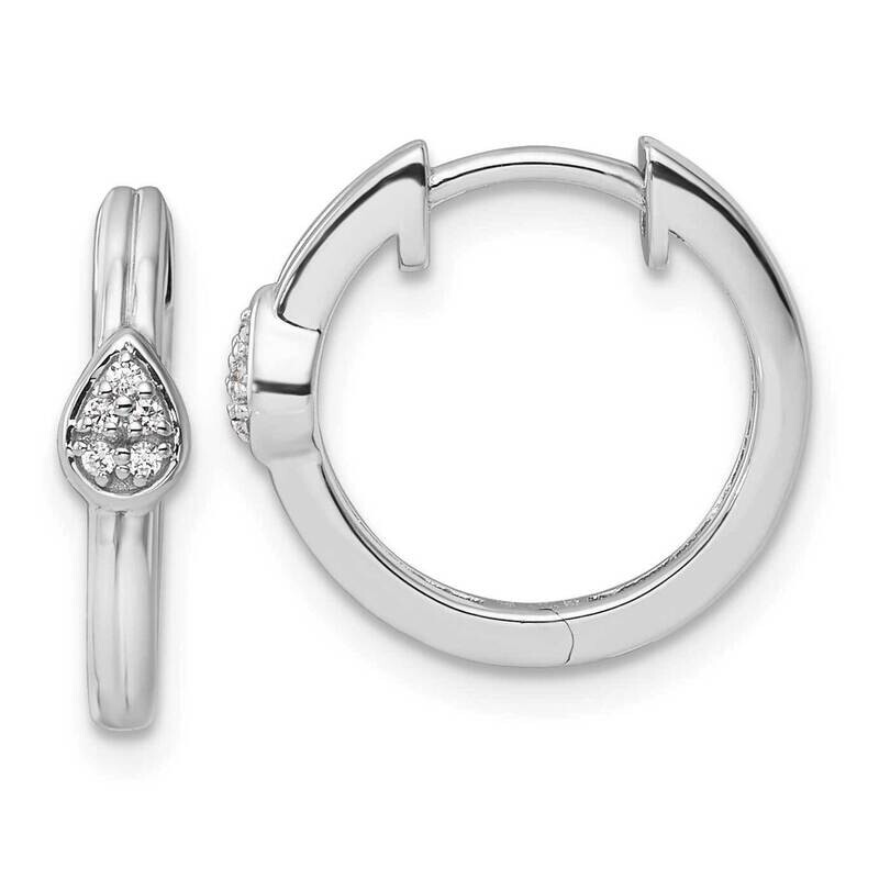 White Ice Diamond Teardrop Hinged Hoop Earrings Sterling Silver Rhodium-Plated QW501