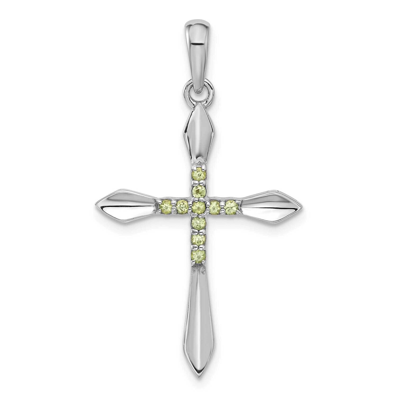 Peridot Cross Pendant Sterling Silver Rhodium-Plated QP5878PE, MPN: QP5878PE,