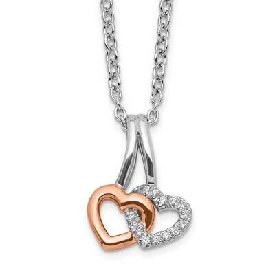 White Ice Rose-Tone 18 Inch Diamond Hearts Necklace 2 Inch Extender Sterling Silver Rhodium-Plated …