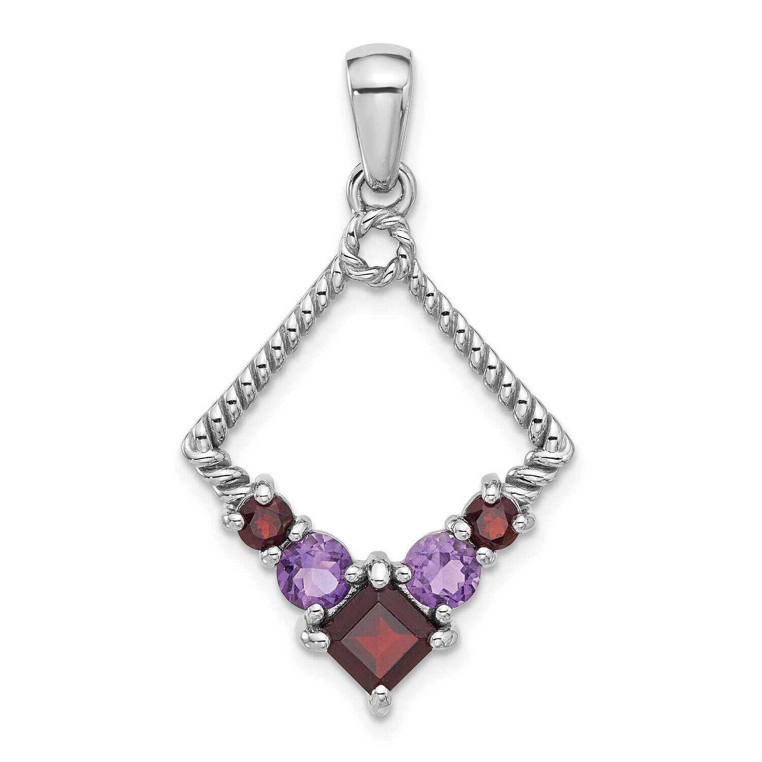 Garnet Amethyst Pendant Sterling Silver Rhodium-Plated QP5887, MPN: QP5887,