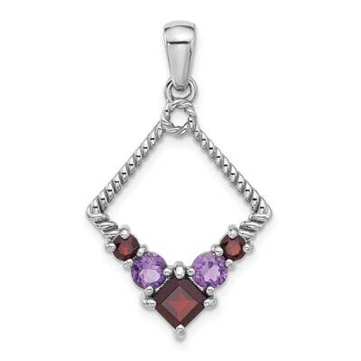 Garnet Amethyst Pendant Sterling Silver Rhodium-Plated QP5887, MPN: QP5887,