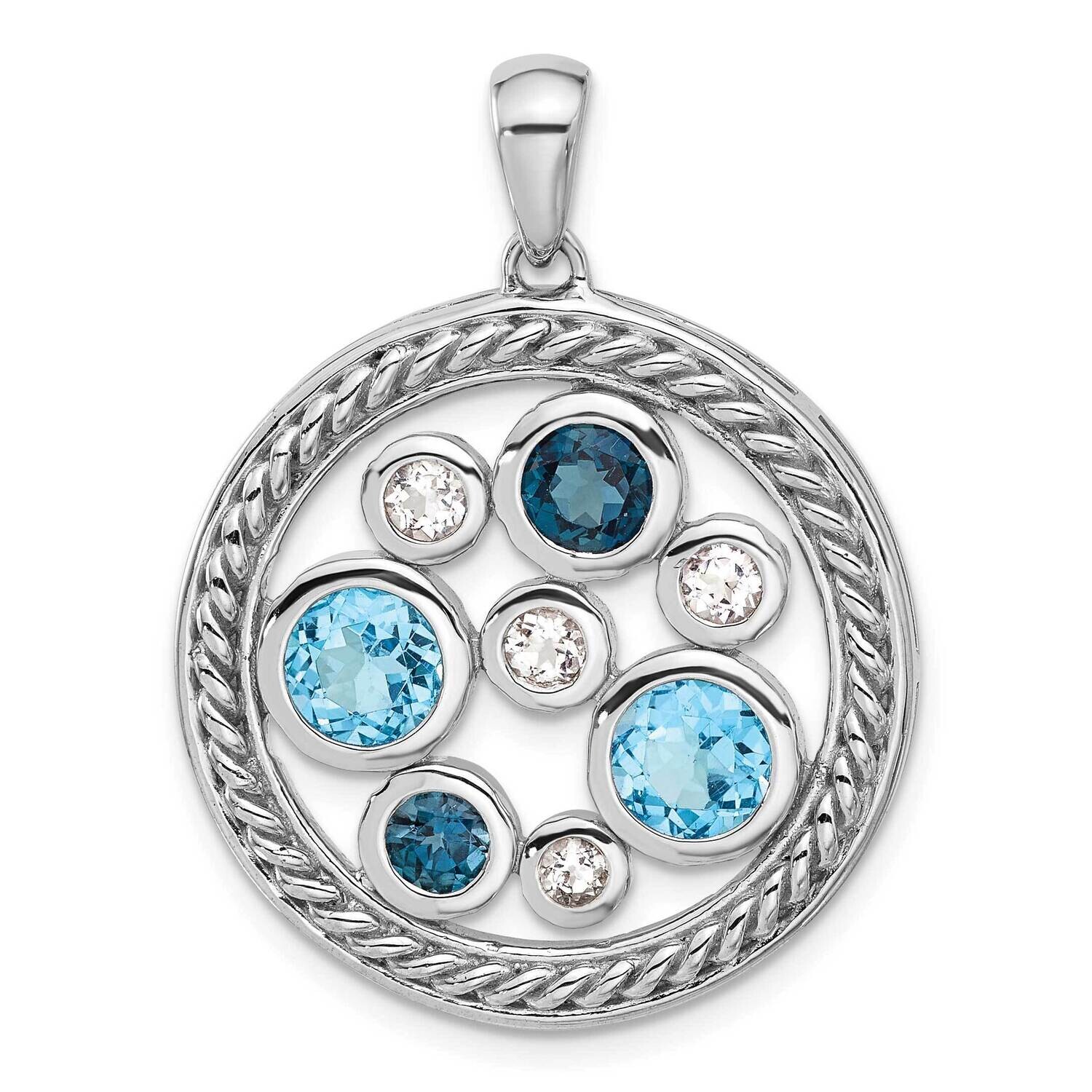 Multi-Color Topaz Circle Pendant Sterling Silver Rhodium-Plated QP5898BT