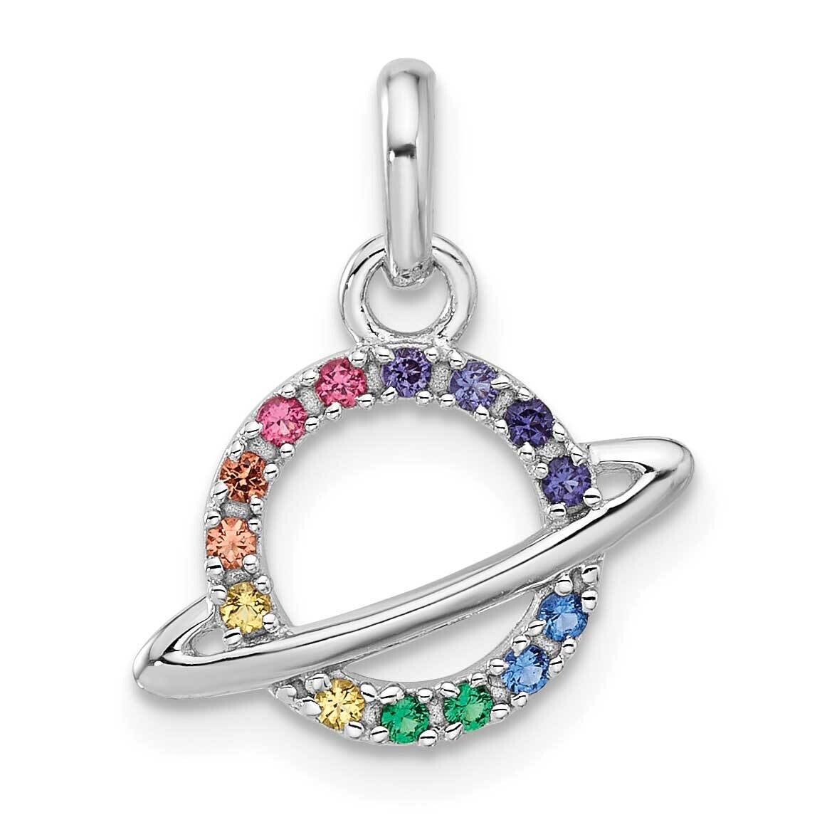 Rhod-Plated Multi-Color Crystal Planet Children&#39;s Pendant Sterling Silver QP5850, MPN: QP5850,