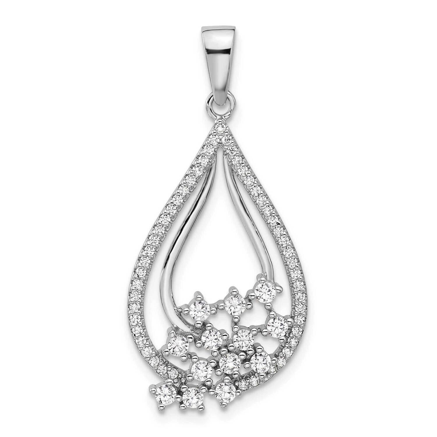 Fancy CZ Drop Pendant Sterling Silver Rhodium-Plated QP5813, MPN: QP5813,