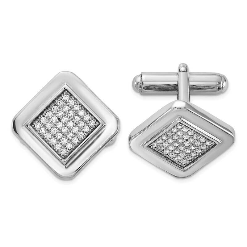 Polished CZ Square Cuff Links Sterling Silver Rhodium-Plated QQ636