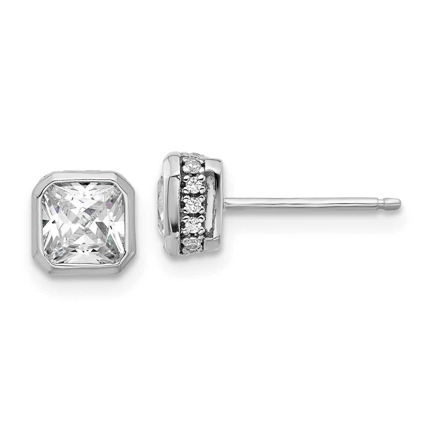 Sterling Shimmer CZ 34 Stone Square Post Earrings Sterling Silver Rhodium-Plated QSH105