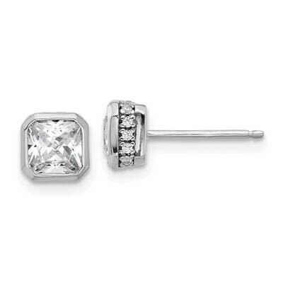 Sterling Shimmer CZ 34 Stone Square Post Earrings Sterling Silver Rhodium-Plated QSH105, MPN: QSH10…