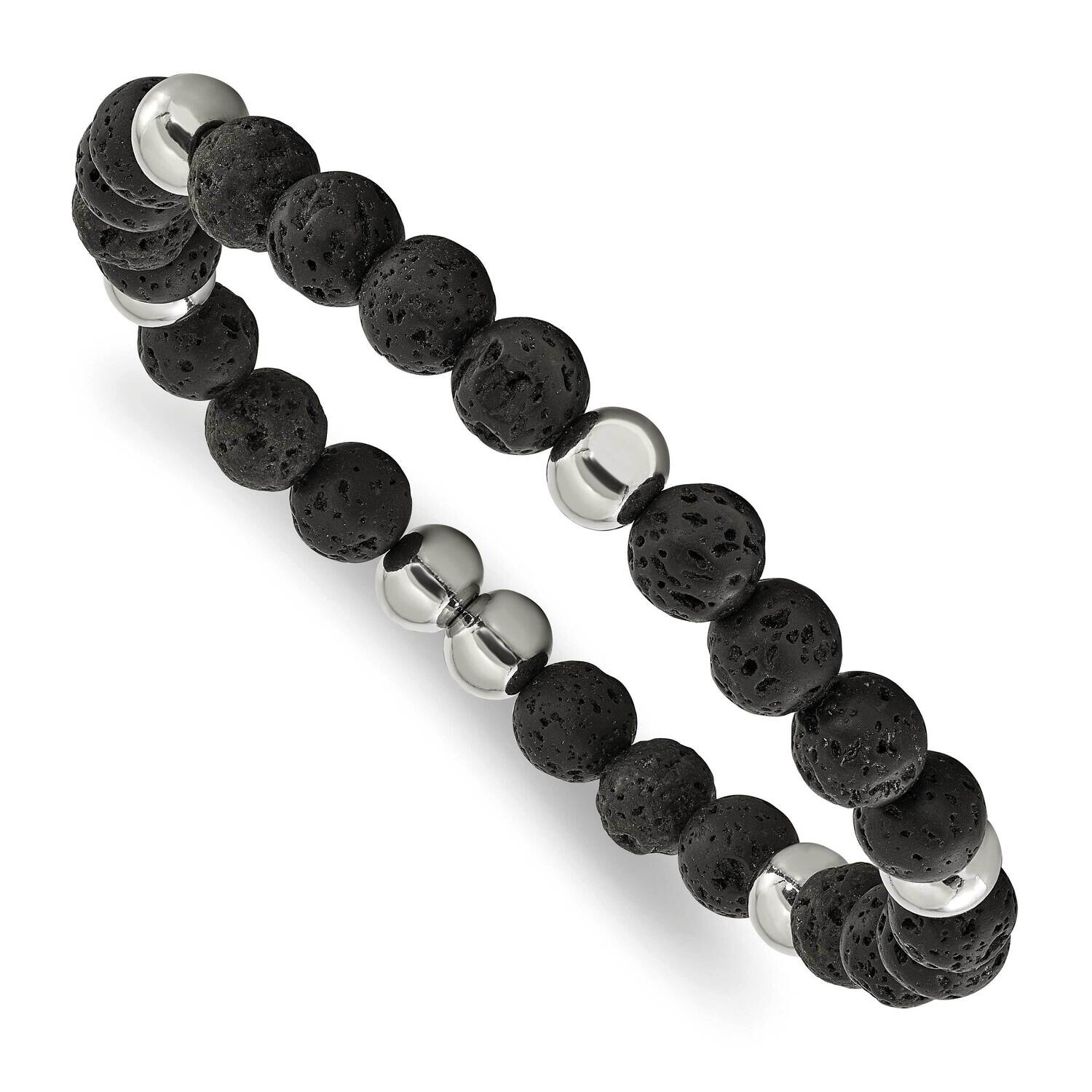 Chisel Polished 9mm Lava Stone Beaded Stretch Bracelet 8 Inch Stainless Steel SRB3099 by Chisel, MP…