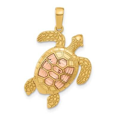 Polished Textured Diamond-Cut Moveable Turtle Pendant 14k Two-Tone Gold RWP730, MPN: RWP730,